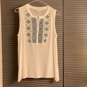 Embroidered Sleeveless White Top